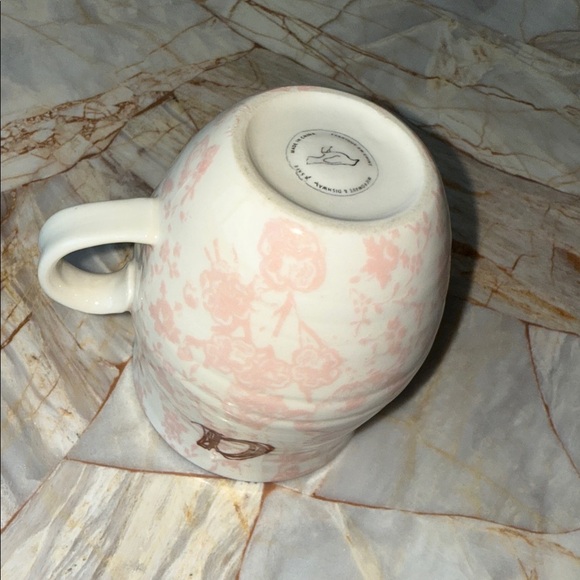Anthropologie Monogram Coffee Mug Letter A, Light Pink Floral Hibiscus Stencil - Picture 7 of 9